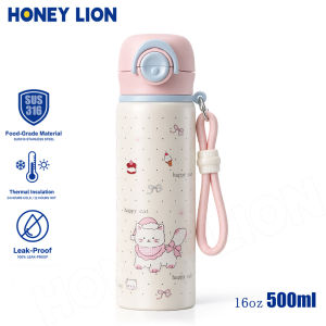 One-Click Open Kids Tumbler - 500ML Portable Insulated Bottle - 316L Stainless Steel Inner - 100% Spill-Proof Water Flask for Active Kids- HoneyLion