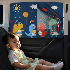 2 Layers Car Window Sun Shade Cute Baby Cartoon Magnetic Curtain Windscreen Sunshade
