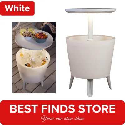 Keter Illuminated Cool Bar White | Plastic Outdoor Ice Cooler Table