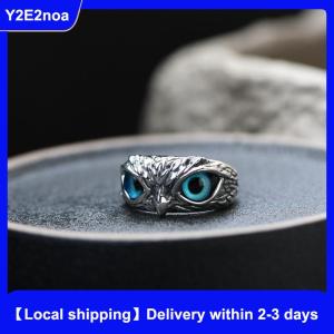 【Local shipping】 Vintage Animal Open Adjustable Blue Eyes Owl Ring Men and Women Jewelry Party Gift