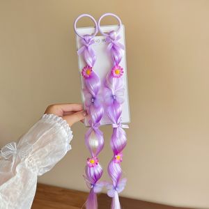 OMQAIO Handmade Gradient Style Wig Braids High-Elasticity Hair Ties Colorful Braided Bubble Braids Natural Hair Bands Butterfly Flower Long Ponytail Women