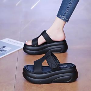 [Free Shipping] WomenS Thick-Soled High-Heeled Sandals For Summer 2026 Featuring A New Design With Velcro Straps A Soft Platform Sole And A Casual One-Strap Beach Style