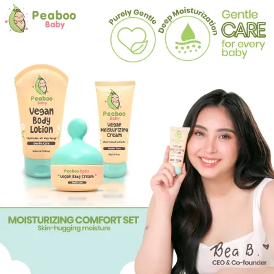 Peaboo Baby Triple Moisturizing Comfort Vegan Skincare Set (Face + Body Lotion & Cream)