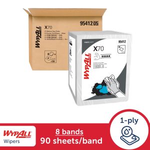 WypAll® X70 Quarter Fold Heavy Duty Wipers 95412 White 1 ply 8 Packs x 90 Sheets (720 sheets)