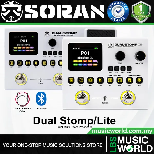 SORAN Dual Stomp Pedal Amp Modeling Multi Effects Electric Guitar And Bass Processor