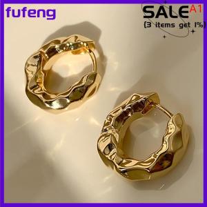 fufeng Vintage Cold Color Thick Metal Exaggeration Hoops Earrings Irregular Wave Concise Geometry Hoop Earrings For Women Girl