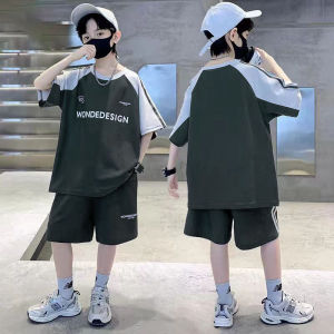 Lsshow Fashion New Summer Teenage Boy Clothes Set Letter Gradient Color Tshirts Shorts 2 Pieces Suit Childrens Short Sleeve Top Bottom Boys Sports Cool Tracksuit