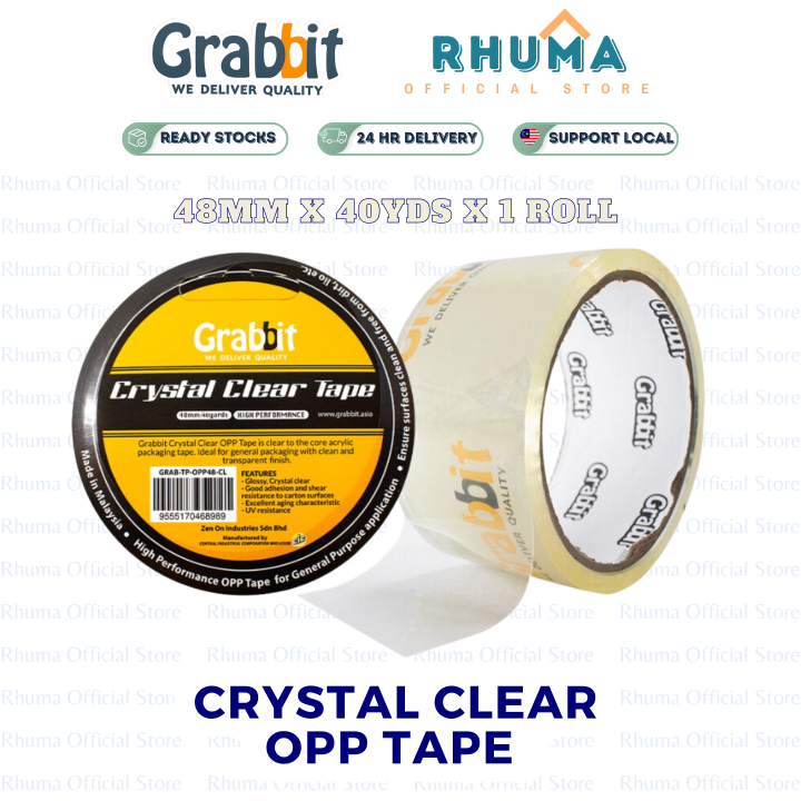 *RHUMA* GRABBIT CRYSTAL CLEAR OPP TAPE 48MM X 40YDS | Lazada