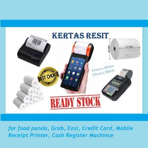 10Rolls per pack (Food Panda Grab Food Credit Card Cash Register) Thermal Receipt Paper Roll 热敏收银纸 57mm x 40mm. Thermal Receipt Paper Thermal Paper Roll Kertas Resit Cash Register