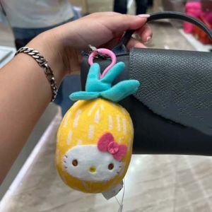 TEWSD Japanese Style Fruit Kitty Pendant Soft Cartoon Plush Doll Key Ring Mini Cute KT Cat Keychain Women