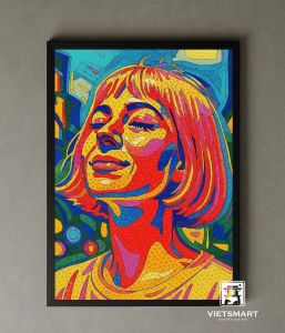 Tranh Nghệ thuật "Cô Gái Tóc Hồng" VIETSMART ART - Acrylic 45 x 60cm