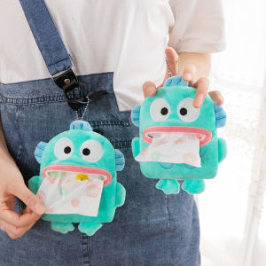 Sanrio Hangyodon Stuffed Plush Tissue Box Keychain Pendant Cartoon Portable Tissue Box Kawaii Bag Pendant Gifts for Girls Kids