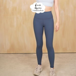 FreshMartin -กางเกงเลกกิ้งออกกำลังกาย/โยคะ/พีราทีส-เอวสูง/ขายาว/สีน้ำเงิน -Basic Leggings in Space
