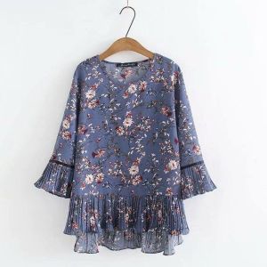 WOUEY Women Plus Size Shirt Summer Retro Flower Chiffon Shirt Loose Thin Blouse Tops