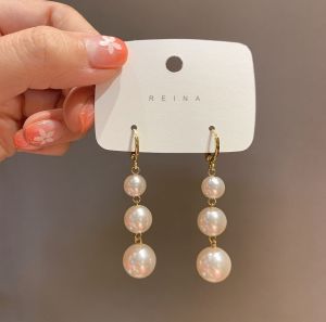 LL 18K GOLDEN Korean Big Pearl Tassel Long Simple temperament earrings ES69187