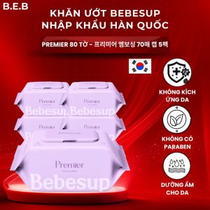 Combo 5 Gói Khăn Ướt Bebesup Primier 70 Tờ Hàn Quốc Dùng Cho Da Nhạy Cảm