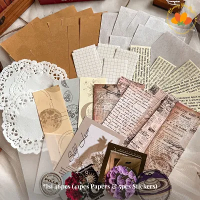 READY STOK (TERMURAH) 46pcs JOURNAL KIT VINTAGE jurnal kit bujo penpal dekorasi scrapbook diary notebook diy deco aesthetic vintage