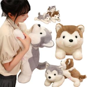 R1A9M Pet Puppy Husky Plush Toy Lying Brown Stuffed Animal Stuffed Puppy Dog Sleeping Pillow Soft Kawaii Dog Plush Doll Xmas Gift