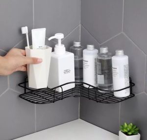 Punch-free Korean style bathroom tripod toilet vanity wall-mounted shelf toilet toilet kitchen Bathroom Shelves Adhesive Shower Caddy Metal Bathroom Corner Shelf Wall Mounted Non-Drilling Floating Shelf for Bathroom Organizer/Kitchen/Shower Organizer