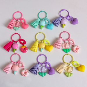 LALEUCA Candy Color Tulip Flower Keychain With tassel Young Girls Heart Sweet Resin Tulip Keyring Fashion Car Key Accessories Cute Backpack Decor