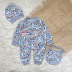 Jumper bayi set 3 in 1 premium printing 0-3 bulan