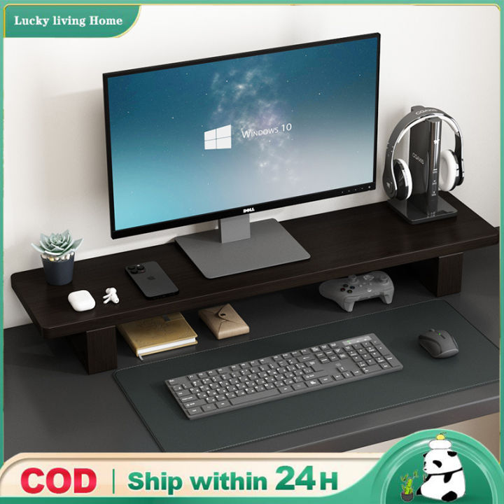 Computer Elevated Monitor Desktop Storage Rack Bamboo Wood Booster ...