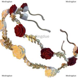 [COD] Modingdue Ladies Elegant Rose Vine Headband Hair Accessories Headdress Girls Vintage Metal Flower Red White Rose Tiara Hairbands