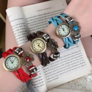 Retro winding chain woven hand rope four-leaf clover pendant watch unique niche design artistic jewelry