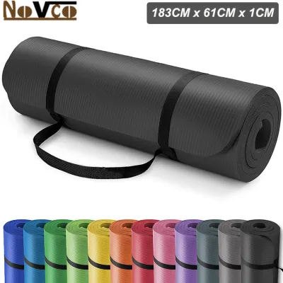 FCNovco Yoga Mat 10mm NBR Non-Slip Yoga Mat with Carrying Strap for Workout Eco Friendly Exercise Mat for Home Gym Fitness Mat for Training Yoga Pilates (72 X 24 Inch)