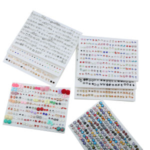 100 Pairs Korean Fashion Earrings Mixed Styles Rhinestone Pearl Fruits Animal Plastic Stud Earrings Set Women Girls Jewelry Gift for Mom
