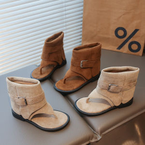 Ankle-strap Summer Roman Shoes for Girls Suede Leather High-top Sandals Little Girl Soft Sole Flip Flop Dress Shoes Child I11159