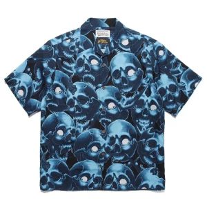 Outdoors WACKO MARIA Hawaii Short Sleeve Shirts Vintage Skull Tattoo Printing Men Woman Casual Loose High Street Tops