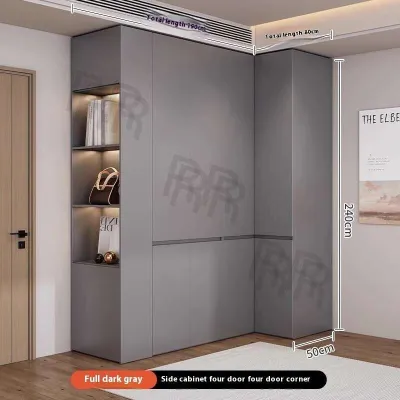 Wardrobe Solid Wood Corner Wardrobe Dresser Bedroom Home Corner L-shaped Cloakroom 90 Degree Desk Wardrobe Integrated Combination Corner Wardrobe