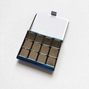 Blue Stainless Steel Ultra Thin Portable Travel Palette Watercolor Paint Paint Tray Magnetic Packaging Grid Art Supplies
