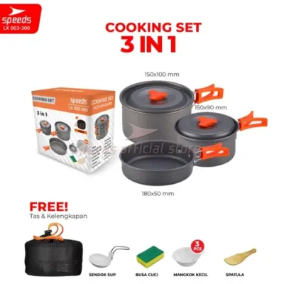 SPEEDS ALAT MASAK CAMPING 3 IN 1 COOKING SET PORTABLE LX 003 300 - Cam Store55