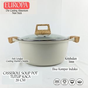 ORIGINAL EUROPA Casserole Panci Sop Marble Keramik Anti Lengket + Tutup Kaca 28 CM Diecast Almunium