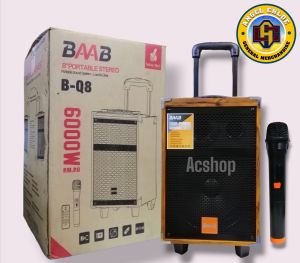 BAAB BQ-8  BQ-12 PORTABLE TROLLEY SPEAKER WOODEN KARAOKE SPEAKER WITH WIRELESS MICROPHONE