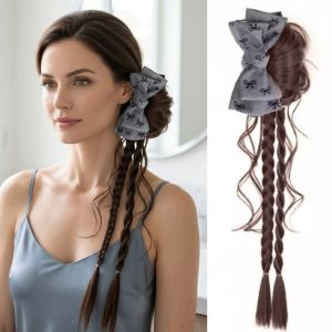 JON09 Synthetic Twist Boxing Braid Hair Hair Extensions Elegant Flower Bun Head Heat Resistant Hair Band Long Ponytail Hairpiece Women