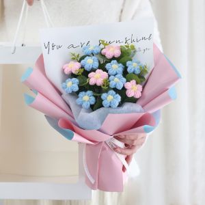 DFYER56 Korean Style Handwoven Daisy Bouquet Vibrant Color Soft Yarn Artificial Flower Arrangement Birthday Gift Hand-Knitted Crochet Daisy Flowers Home Decoration