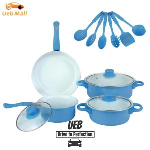[UEB Mall] 12-Piece Non-Stick Cookware Set Deep Frying Pan with Lid Cooking Pot Set Stackable Pot Set for All Types of Cooker