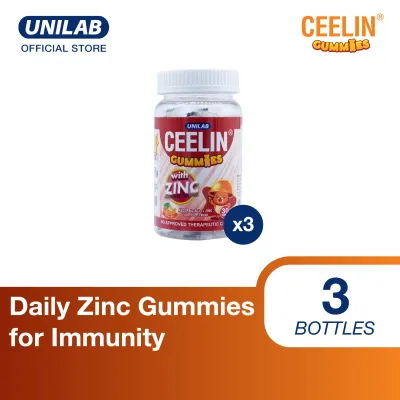 Ceelin Gummies with Zinc 30s Bottle - Set of 3 - Yummy Gummy Format with Vitamin C for Kids Immunity - Individually Packed for On-the-Go Snacking