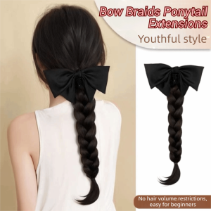 BEAUTYLADIES 18 Inch Bow Braids Ponytail Extensions Claw Clip Long Handmade Braids Pony Tails Trendy Fluffy Twist Braid Hairpiece for Women