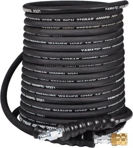 YAMATIC 3/8 "ท่อน้ำทนต่อการคิก 50FT หมุนเชื่อมต่อด่วน 3/8" 4000 PSI ความทนทานสูงน้ำร้อนเย็นสูงสุด 212 ° F เหมาะสมกับเครื่องซักผ้าความดันที่อยู่อาศัยและพาณิชย์มากที่สุด