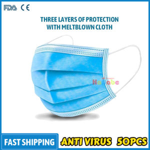 【50Pcs】3-Ply Professional Medical Mask 95% Meltblown Cloth Filter Protective Respirator Face Mask
