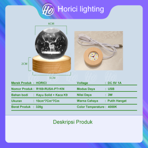 Horici Lampu Bola Kristal/Lampu Tidur Kamar Aesthetic/Lampu Tidur Hias Bulat Mini/Lampu Buat Kado/Motif Rusa/Lampu Galaxy/Cahaya Bola Kristal