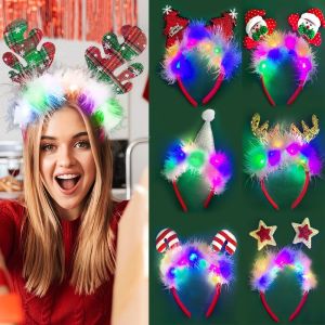 YUNAFIN Hoạt hình Băng đô giáng sinh Nai sừng tấm ông già Noel Cây giáng sinh Phụ kiện đội đầu nhấp nháy đèn giáng sinh Băng đô dạ quang giáng sinh Đồ trang trí Bờm tóc giáng sinh Nữ Cô Gái