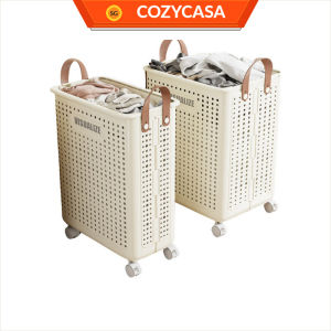 【COZYCASA】Foldable Laundry Basket With Leather Handles and Wheels Clothes Storage Bag Books Home Storage Box