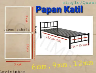 For bed frame- only WOOD board (6mm/9mm/12mm)papan sahaja for single bed 床板