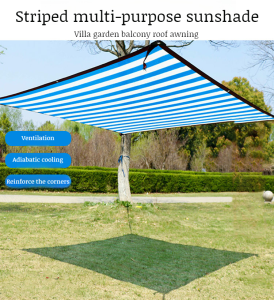 Outdoor Mesh Blue and White Wrapped Edge Patio Umbrella Sun Protection Encrypted