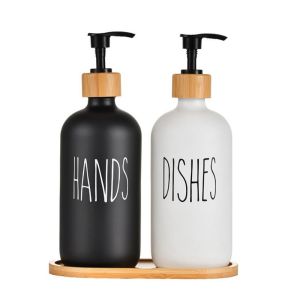 SAVIA 2Pcs Refillable Hand Dish Soap Dispenser Empty Rust-Proof Soap Dispenser Bottle Simple 475ML Liquid Storage Container Detergent Storage
